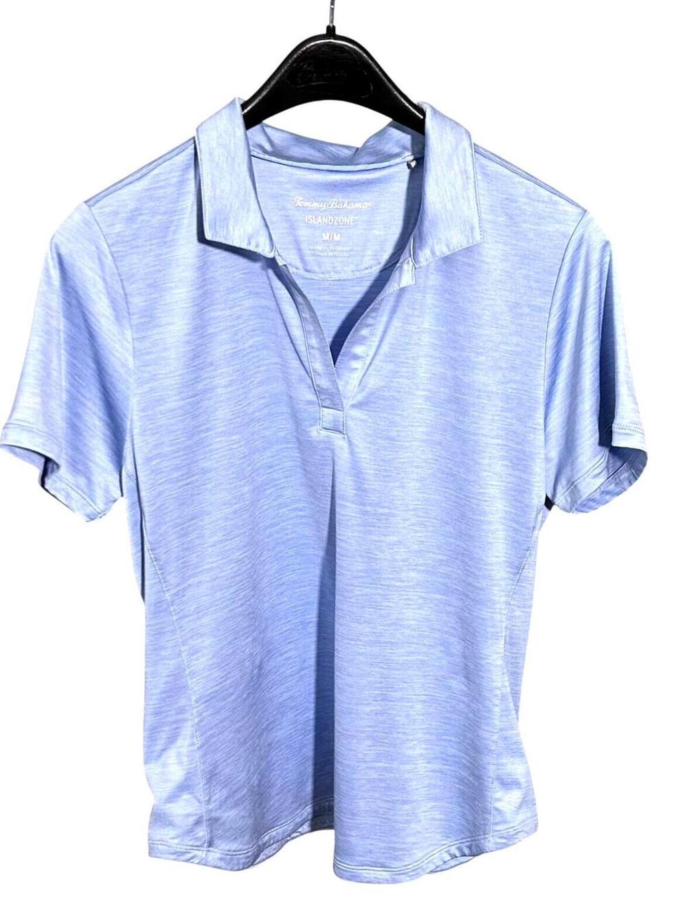 TOMMY BAHAMA IslandZone Womens M Sky Blue V-Neck Golf Polo Shirt ShortSleeve